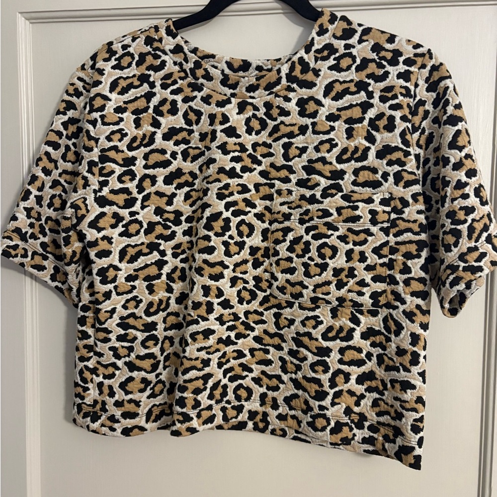 Maeve Black and Brown Crop Polo T-Shirt